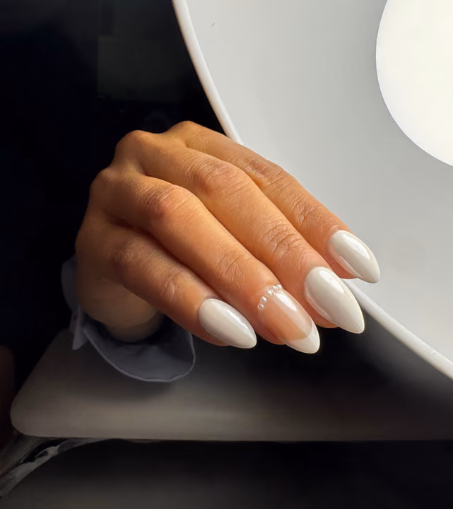 Almond, Charm Placement, Rhinestone Placement — nail work by Keilastudio