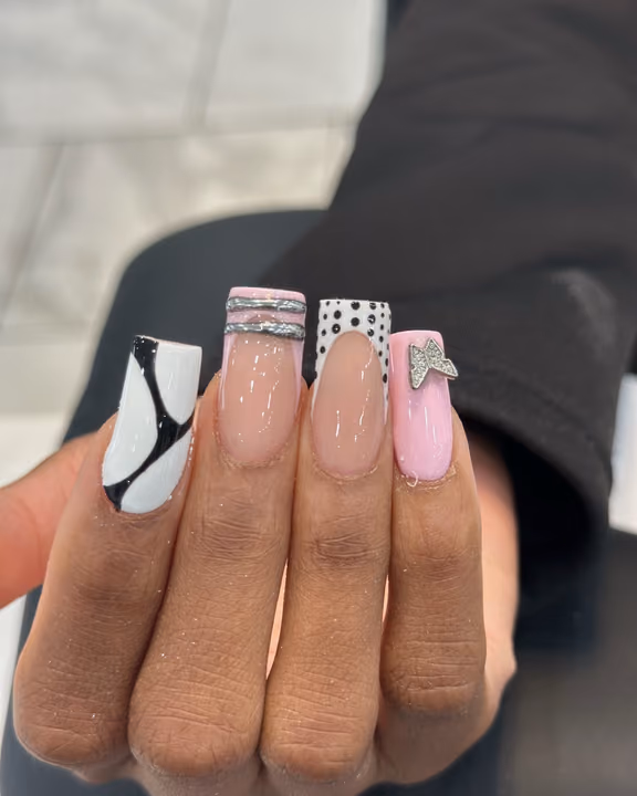 Charm Placement, Airbrush, Encapsulation, French Manicure — nail work by Buckhead Nail Studio