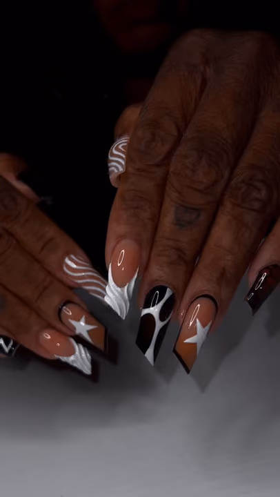 Line Art, French Manicure, Square, Textured Finish — nail work by Nailed By Christel