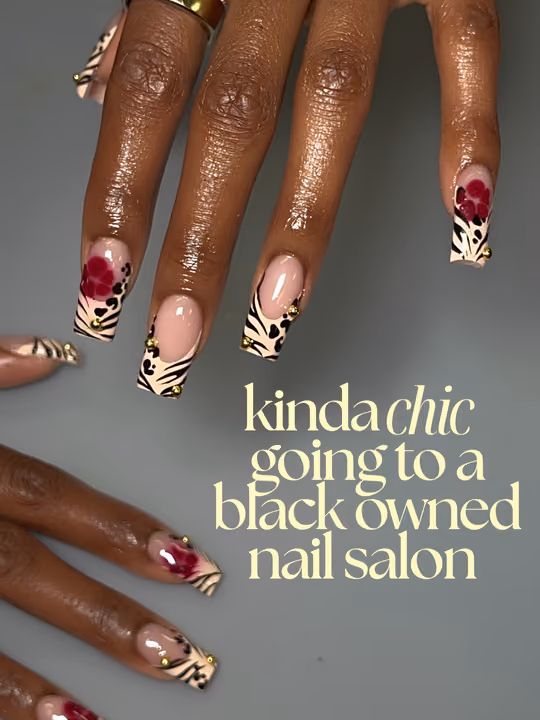 Animal Print, Hand Painting, Mixed Media, Rhinestone Placement — nail work by Atlantas #1 Nail Salon