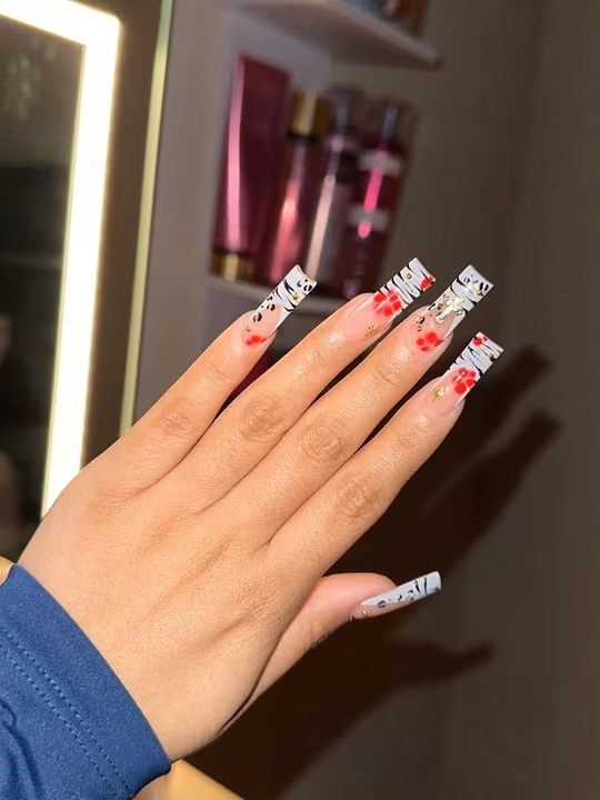 Animal Print, Line Art, Structured Gel — nail work by Abbienailz