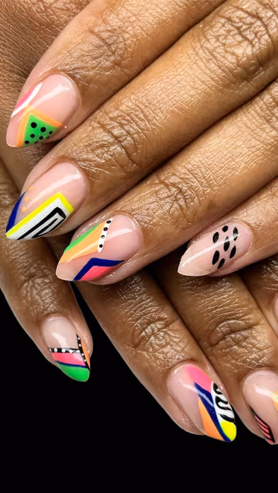Line Art, Color Blocking, Dot Work, Hand Painting — nail work by LD Nail Salon