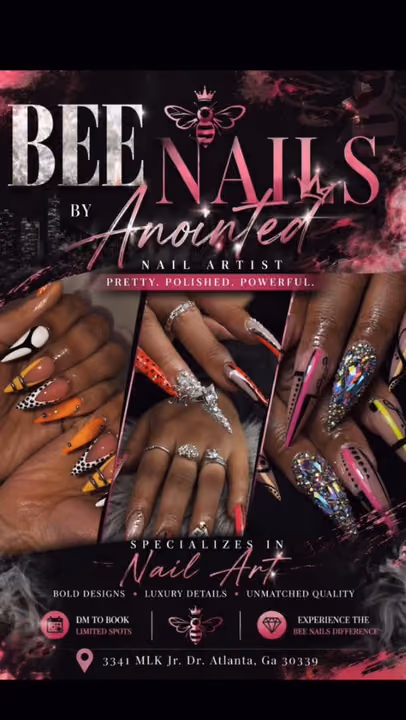 Encapsulation, Extreme Length, Hand Painting, Rhinestone Placement — nail work by BEE NAILS