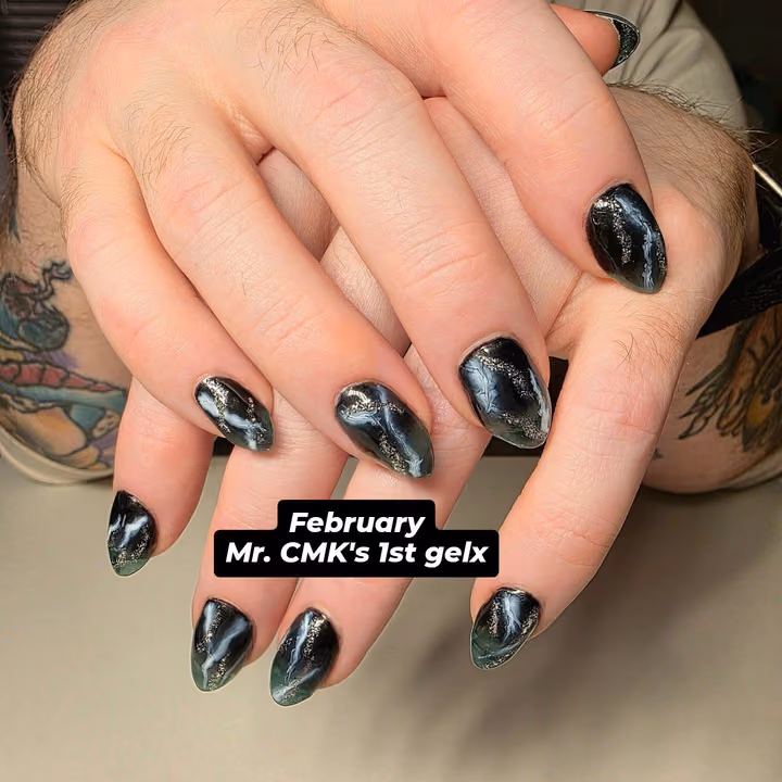 Transfer Foil, Gel X, Stone Effect — nail work by Kat
