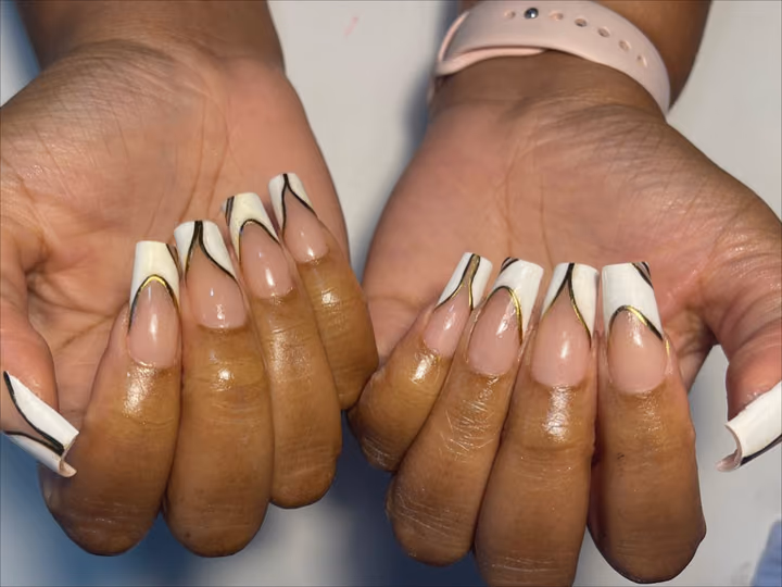 French Manicure, Chrome, Line Art — nail work by Atlanta Nail Artist