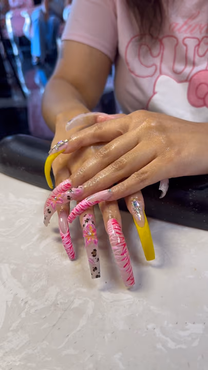 Animal Print, Encapsulation, Extra Long Length, Rhinestone Placement — nail work by ATLANTAS #1 LICENSED NAIL SALON