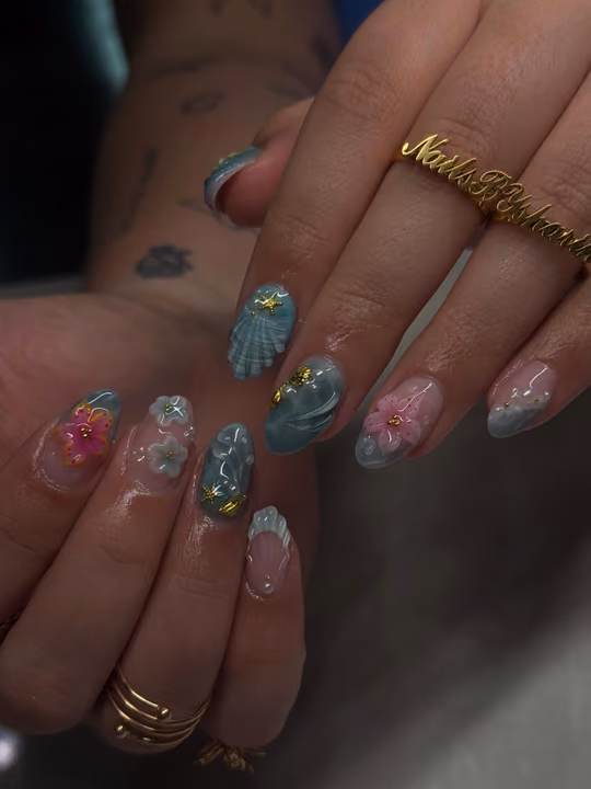 3d Sculpting, Charm Placement, Encapsulation, Hand Painting — nail work by Nails By Sharik