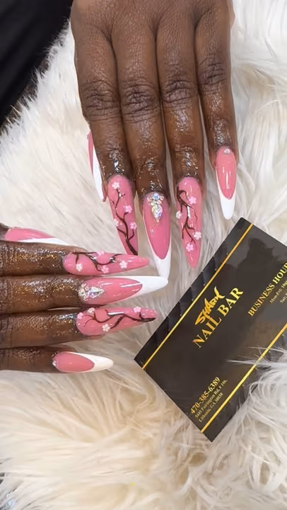 3d Sculpting, Hand Painting, Rhinestone Placement — nail work by Shark Nail Bar