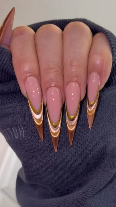 Chrome, Extreme Length, Line Art, Stiletto — nail work by sang nguyen