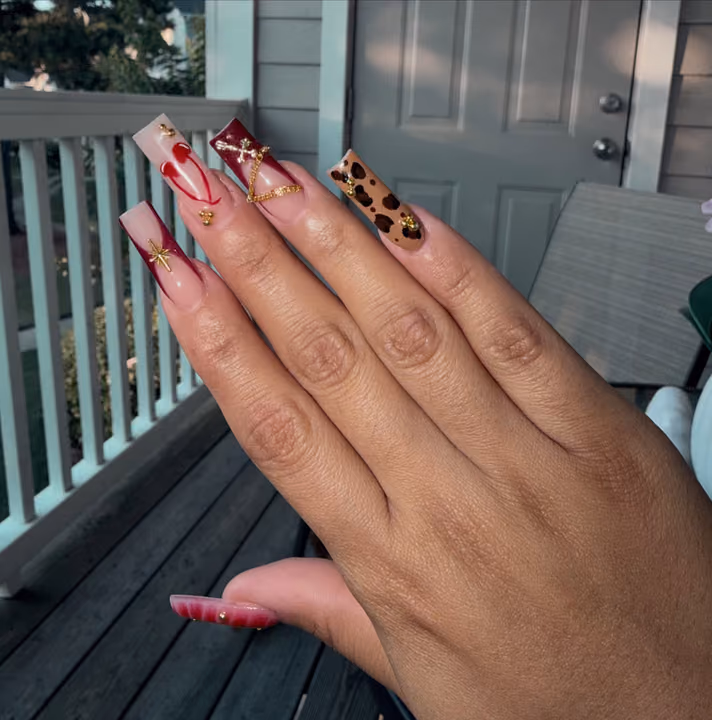 Animal Print, Charm Placement, Structured Gel — nail work by Abbienailz