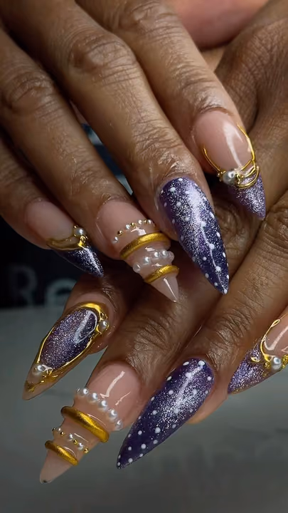 3d Sculpting, Cat Eye, Chrome, Gem Placement — nail work by Nails by Cody