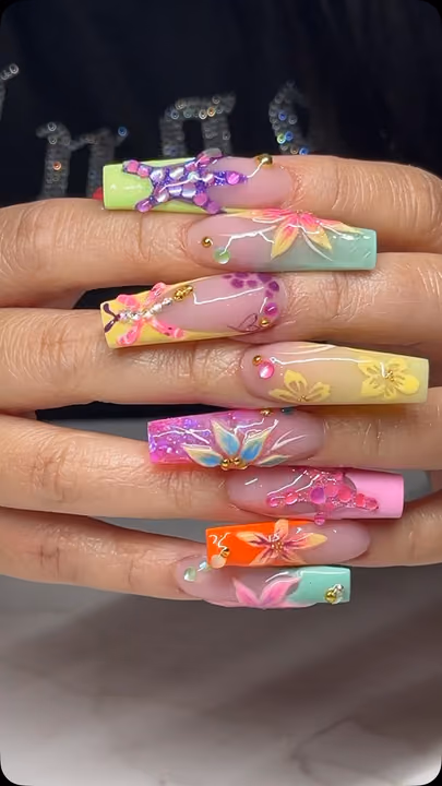 3d Sculpting, Charm Placement, Encapsulation, Hand Painting — nail work by LuxuryStrokeNails