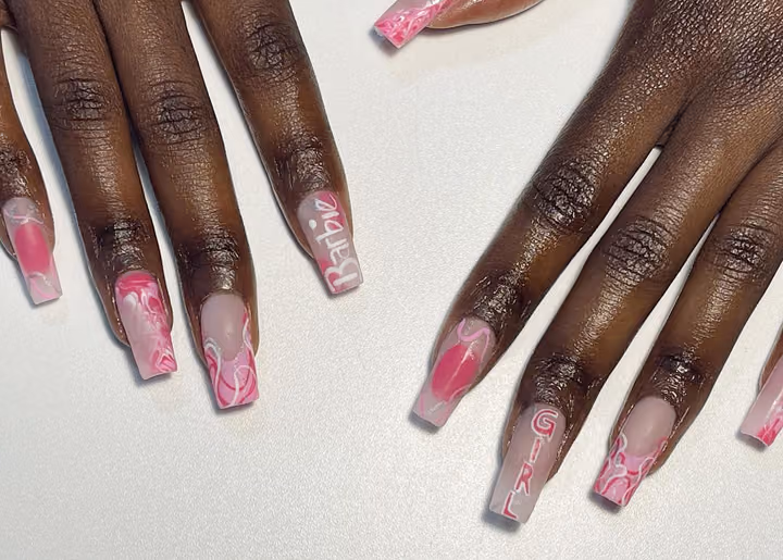 Airbrush, Hand Lettering, Marbling — nail work by Atlanta Nail Artist