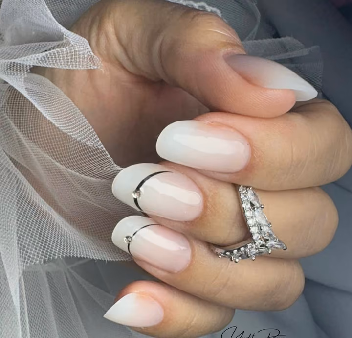 Chrome, Rhinestone Placement, Structured Gel — nail work by Yudit’s Nails