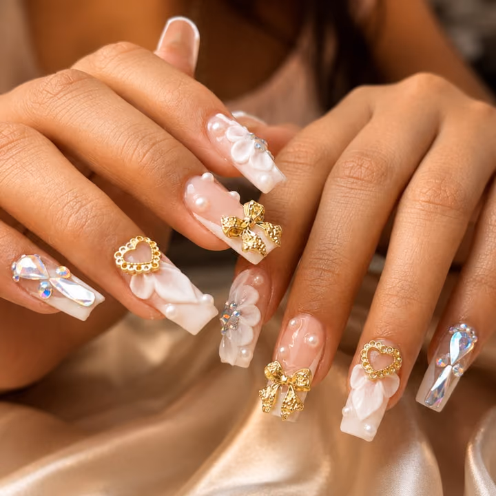 3d Sculpting, Charm Placement, Encapsulation, Rhinestone Placement — nail work by Ambiance Nail Bar