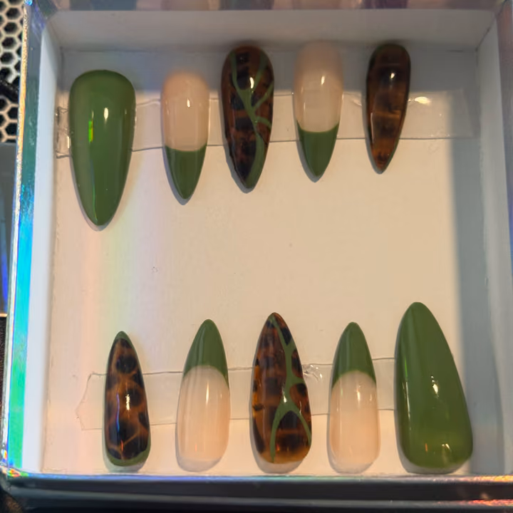 Airbrush, French Manicure, Tortoiseshell Effect — nail work by Meme