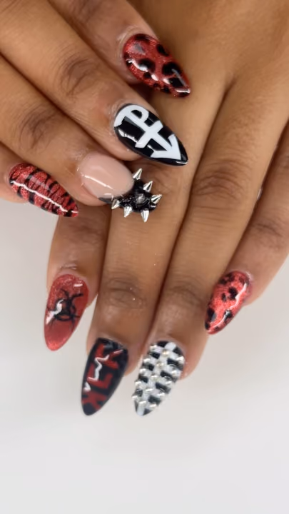 Charm Placement, Piercing, Rhinestone Placement, Textured Finish — nail work by GT NAILS Duluth, Ga