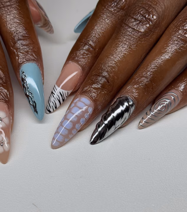 3d Sculpting, Chrome, Hand Painting, Nail Extensions — nail work by The Nail Nest
