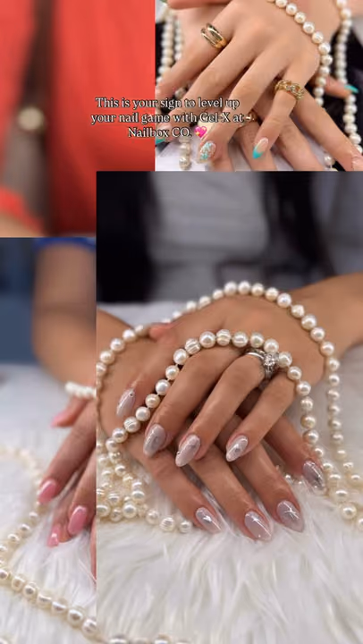 Almond, Chrome, Encapsulation, Gel X — nail work by NAILBOX CO. Alpharetta