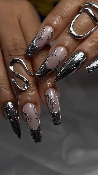 3d Sculpting, Chrome, Stiletto, Nail Extensions — nail work by Jay