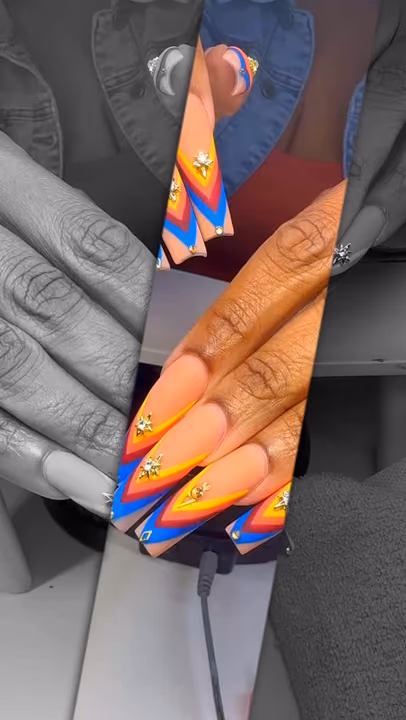 Crystal Placement, Extreme Length, Matte, Structured Gel — nail work by Atlanta Nail Artist