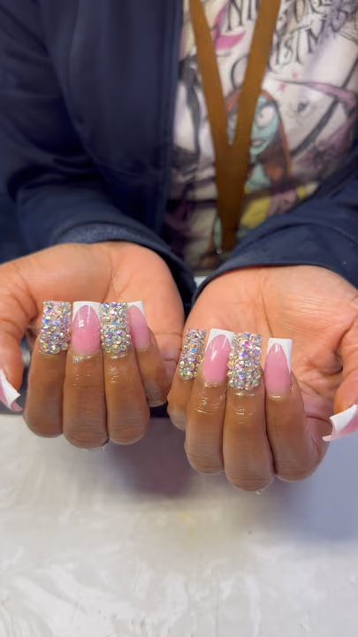 Apex Building, French Manicure, Crystal Placement — nail work by ATLANTAS #1 LICENSED NAIL SALON