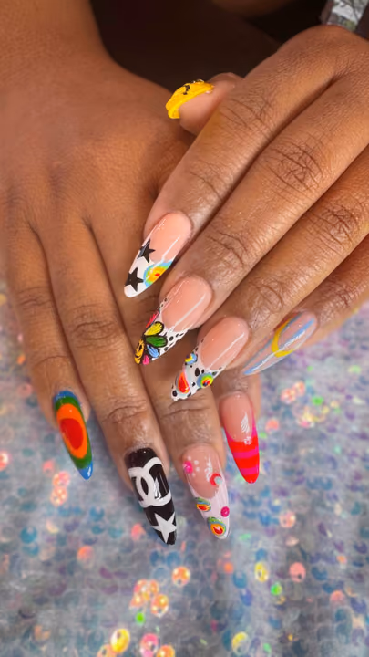 Animal Print, Hand Painting, Line Art, Mixed Media — nail work by Lifestyle Nail Bar