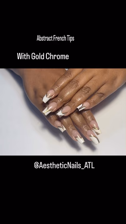 French Manicure, Chrome, Line Art — nail work by Atlanta Nail Artist