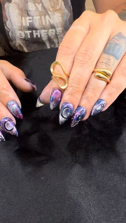 Airbrush, Chrome, Hand Painting, Stiletto — nail work by Lush Nail Bar Grant Park