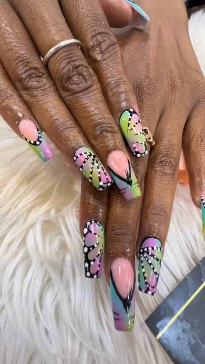 Encapsulation, Hand Painting, Line Art — nail work by Shark Nail Bar