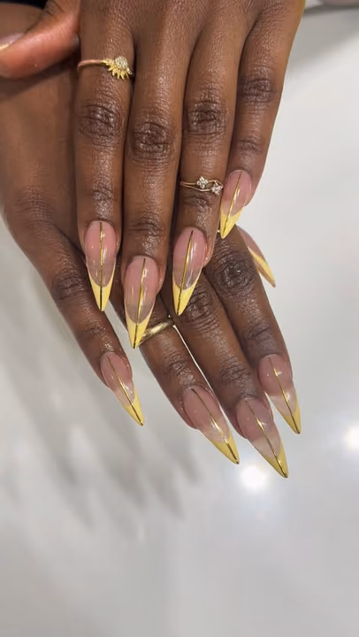 Transfer Foil, French Manicure, Stiletto — nail work by Lush Nail Bar Toco Hills