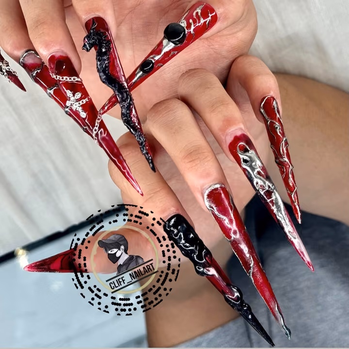 3d Sculpting, Chrome, Encapsulation, Extreme Length — nail work by Cliff Nail Art