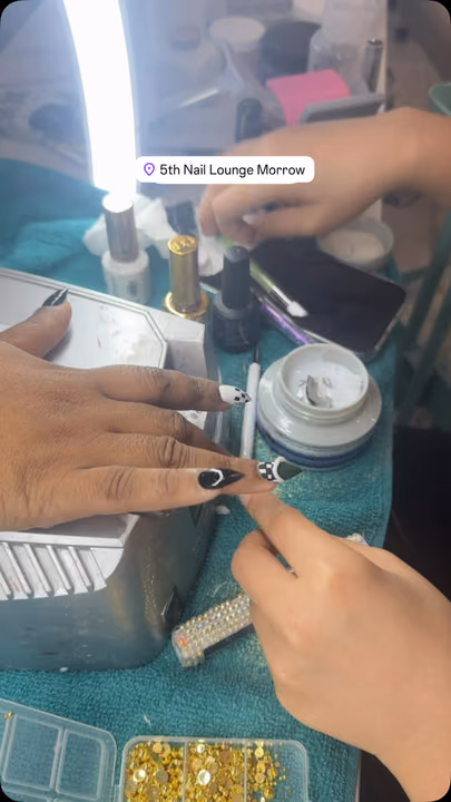 3d Sculpting, Hand Painting, Line Art, Rhinestone Placement — nail work by 5Th Nail Lounge Morrow