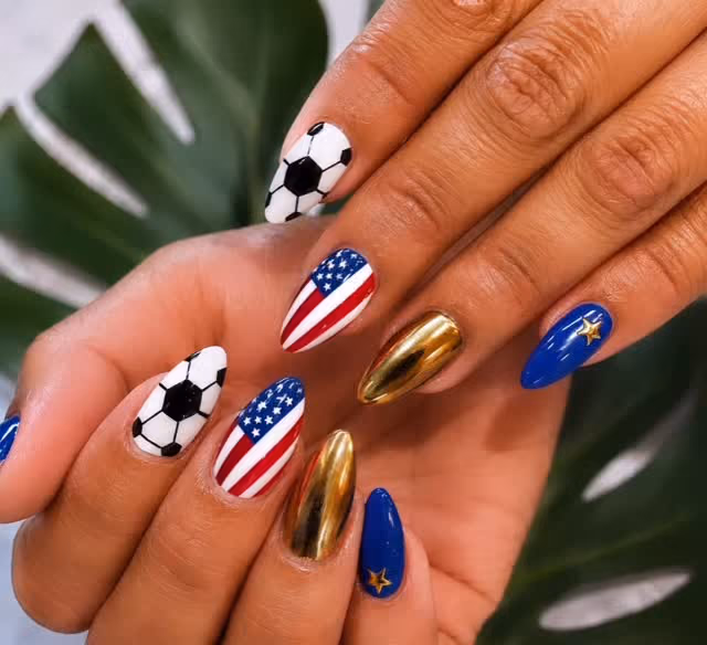 Chrome, Hand Painting, Hardware Placement — nail work by Blanc Nail Bar