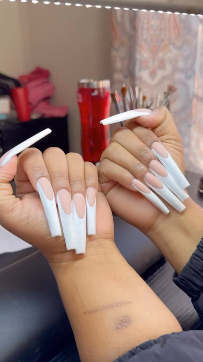 French Manicure, Extreme Length, Nail Extensions — nail work by Nailsbytam_thecelebtech