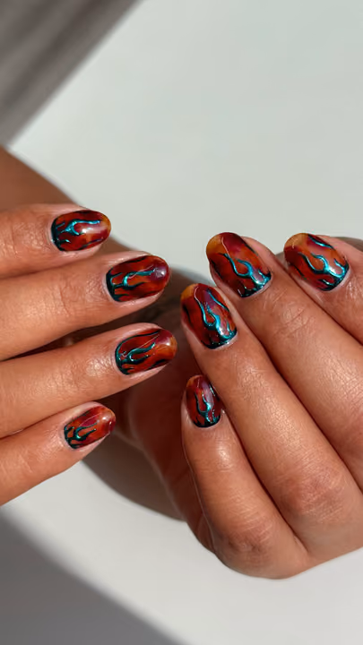 Airbrush, Chrome, Abstract Art — nail work by Flair Nail & Beauty Bar