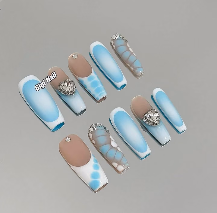 Airbrush, French Manicure, Crystal Placement, Raised Gel — nail work by American Nails Cumming