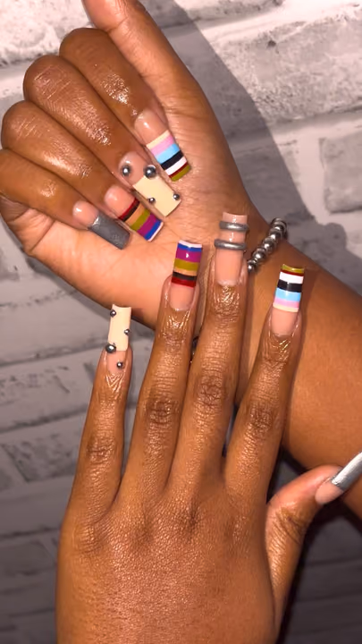 Encapsulation, Hand Painting, Piercing, Square — nail work by ATL Nail Tech