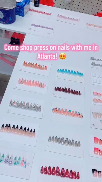 Hand Painting, Press Ons, Rhinestone Placement — nail work by Bpressed Atl