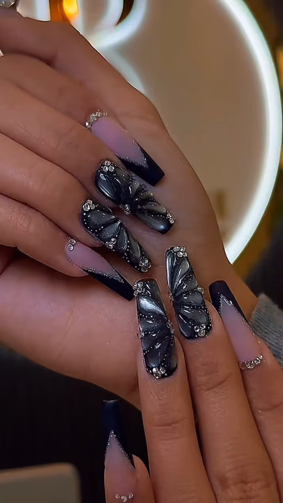 3d Sculpting, Cat Eye, Rhinestone Placement, Hard Gel — nail work by Cliff Nail Art