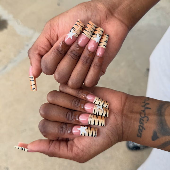Animal Print, Encapsulation, Hand Painting, Extreme Length — nail work by Clayton County- Black owned
