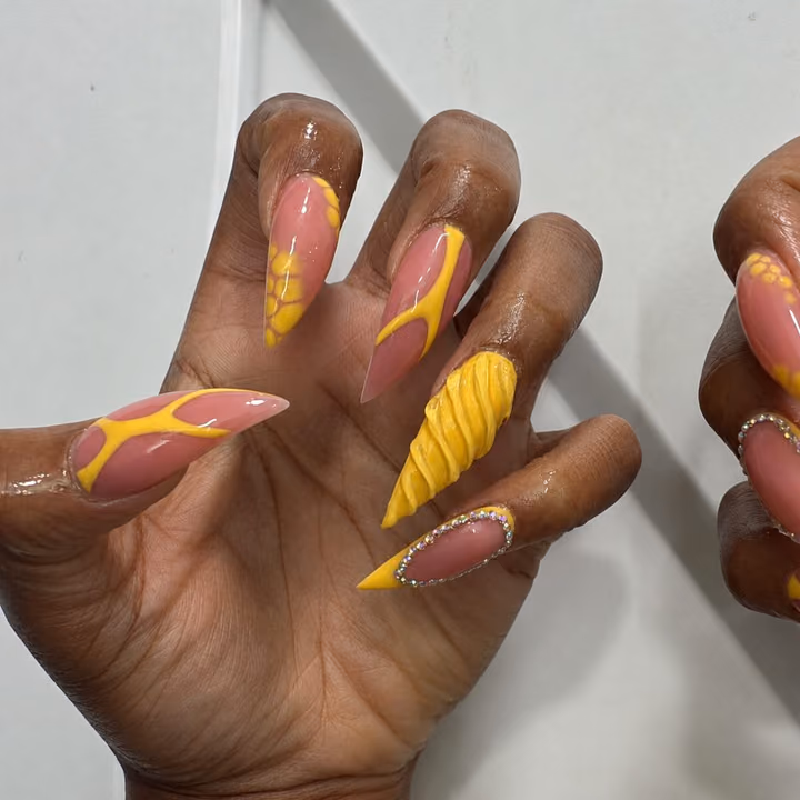 3d Sculpting, Crystal Placement, Stiletto, Textured Finish — nail work by Atlanta Nail Tech