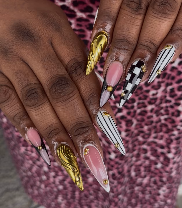 3d Sculpting, Chrome, Hand Painting, Piercing — nail work by TenTen Buckhead Nails