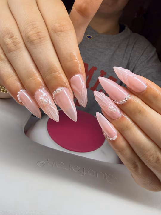 3d Sculpting, Pearl Embbellishment, Stiletto, Textured Finish — nail work by nailedbykaykay