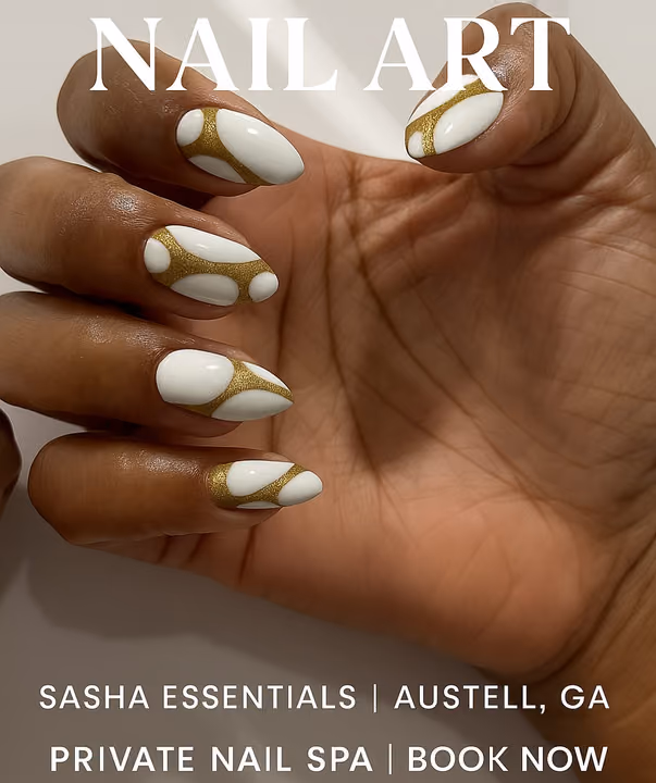Almond, Hand Painting, Negative Space — nail work by Atlanta Nail Tech