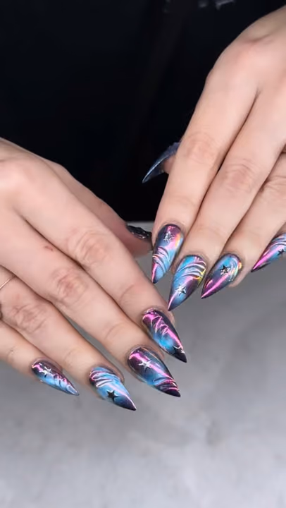 Chrome, Hand Painting, Stiletto — nail work by Blanc Nail Bar