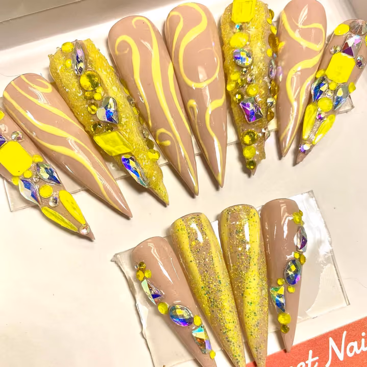 3d Sculpting, Crystal Placement, Stiletto, Sugar Effect — nail work by Southernly Sweet Nails