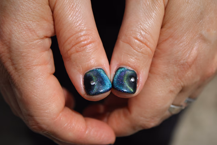 Cat Eye, Crystal Placement, Magnetic Gel — nail work by Lark & Sparrow Atlanta, GA