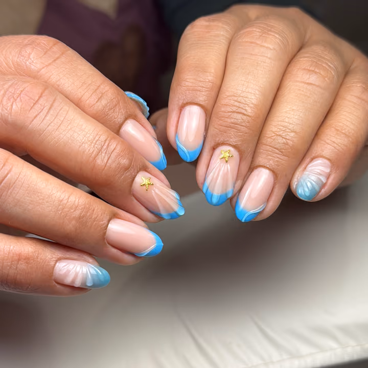 3d Sculpting, Charm Placement, French Manicure, Seashell Effect — nail work by VESTA BEAUTY NAILS