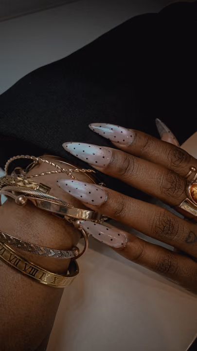 Airbrush, Dot Work, Stiletto — nail work by NailzzwithANNIE